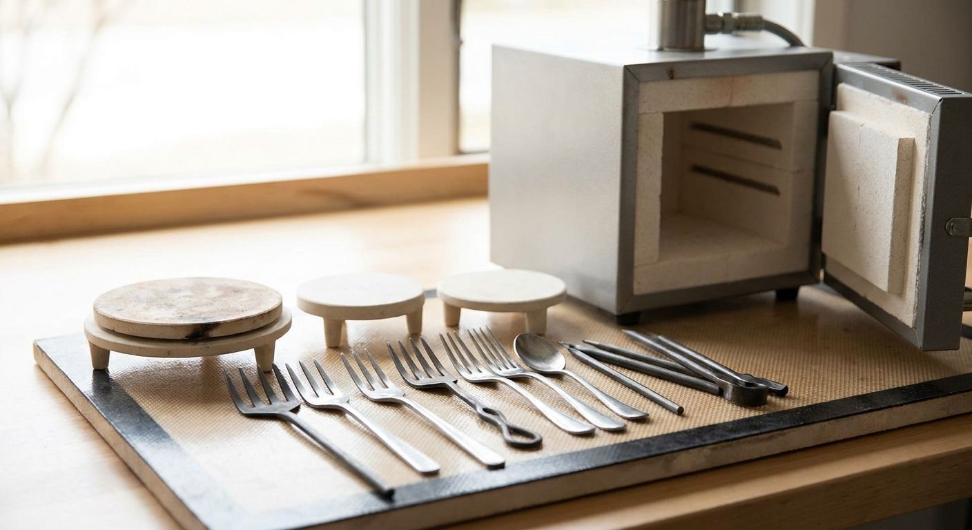 Enamel firing forks and trivets for jewelry kilns