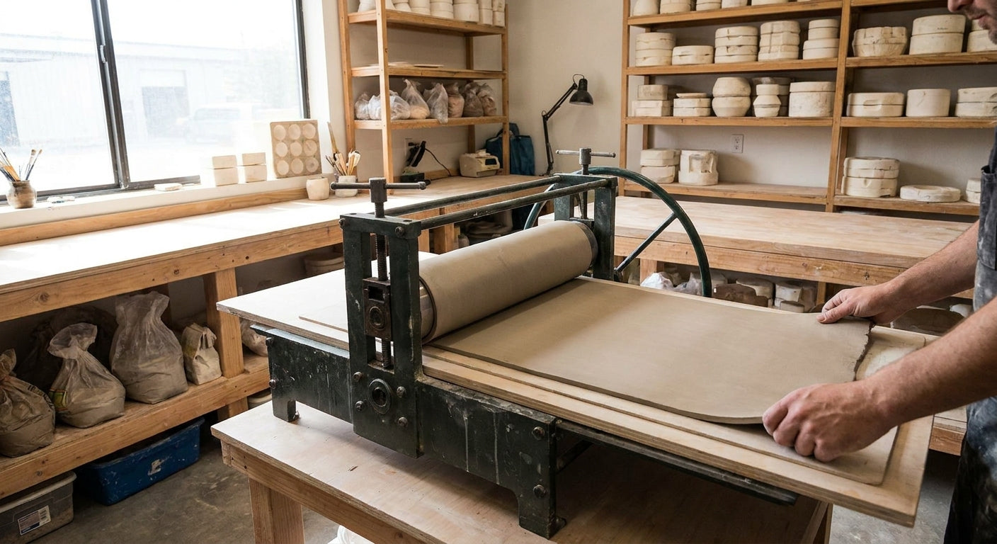 Slab rollers for production pottery studios
