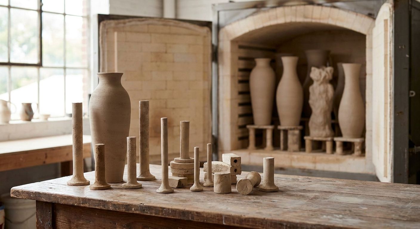 Kiln posts and stilts for tall pottery pieces
