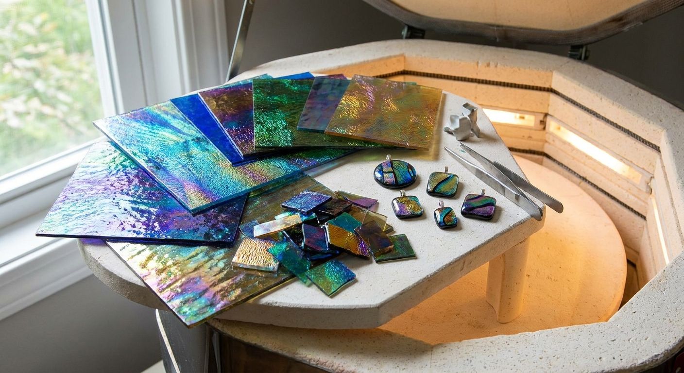 Dichroic glass sheets for jewelry kiln work