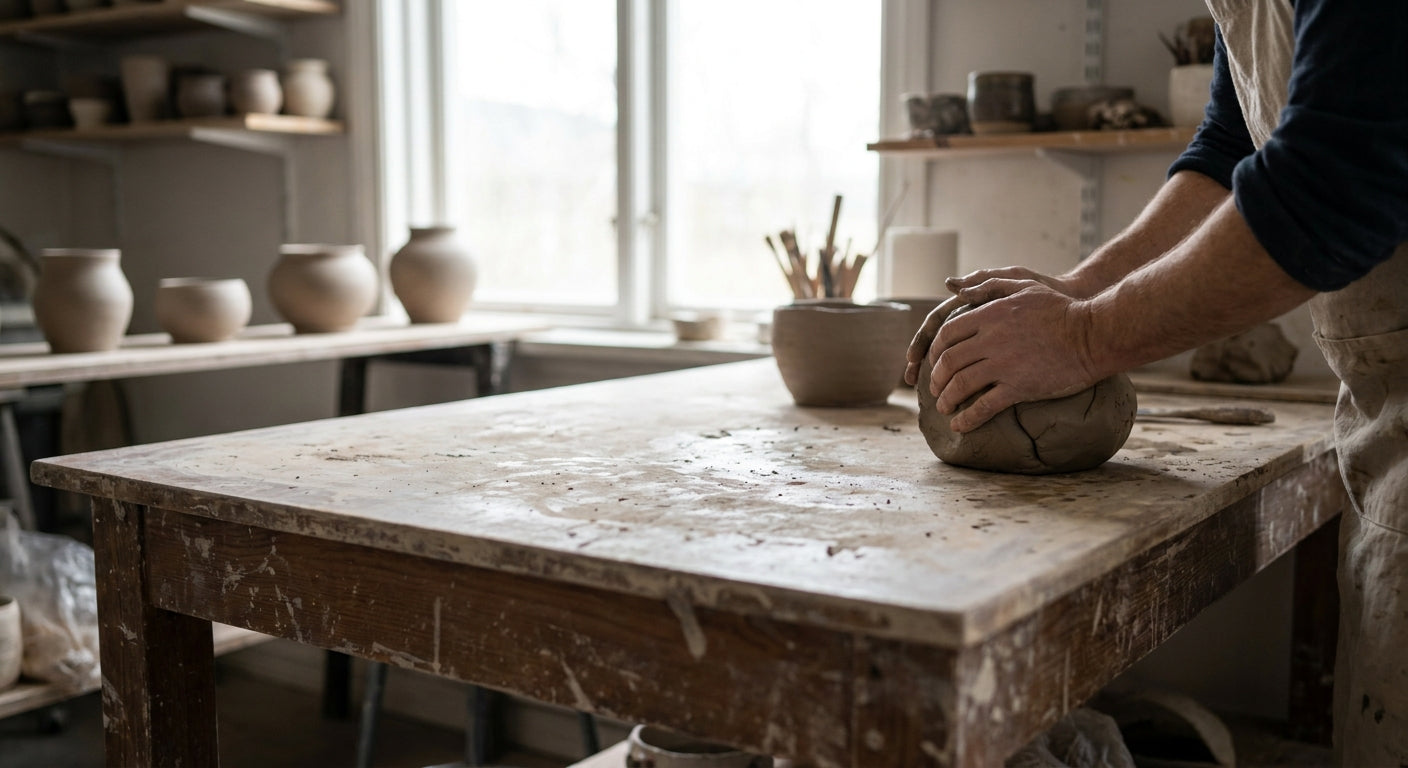 Wedging tables for wheel throwing studios