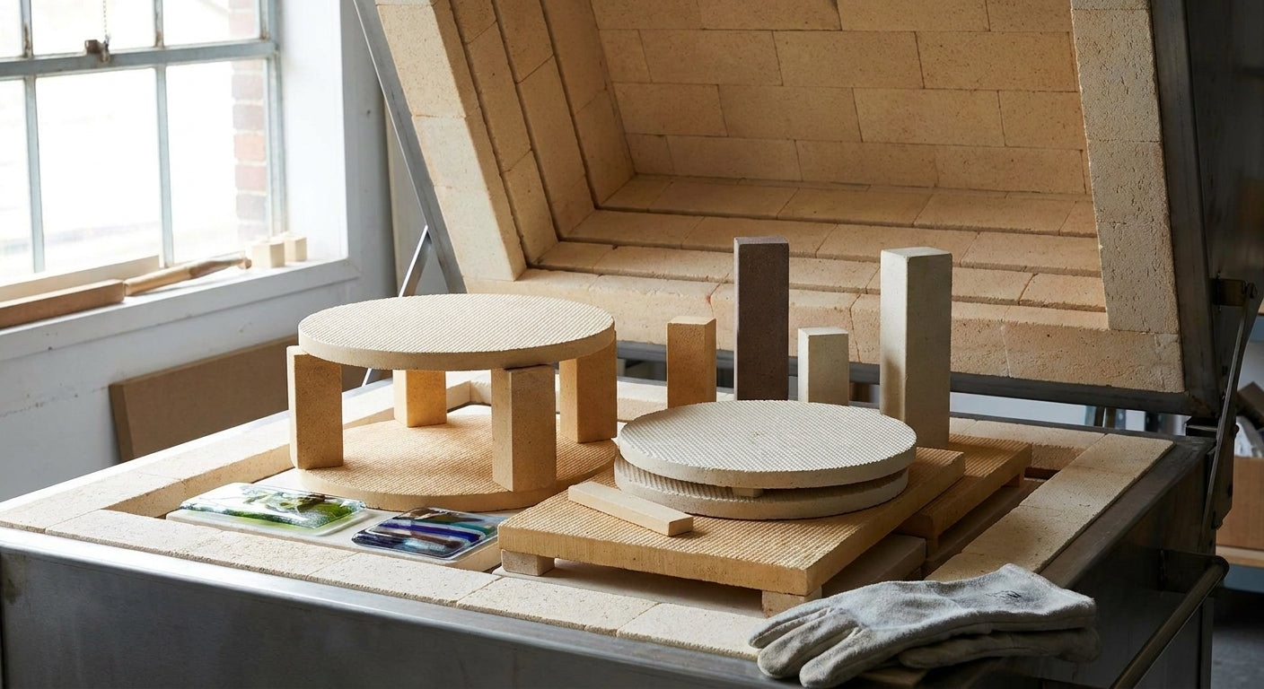 Kiln shelves and posts for glass kilns