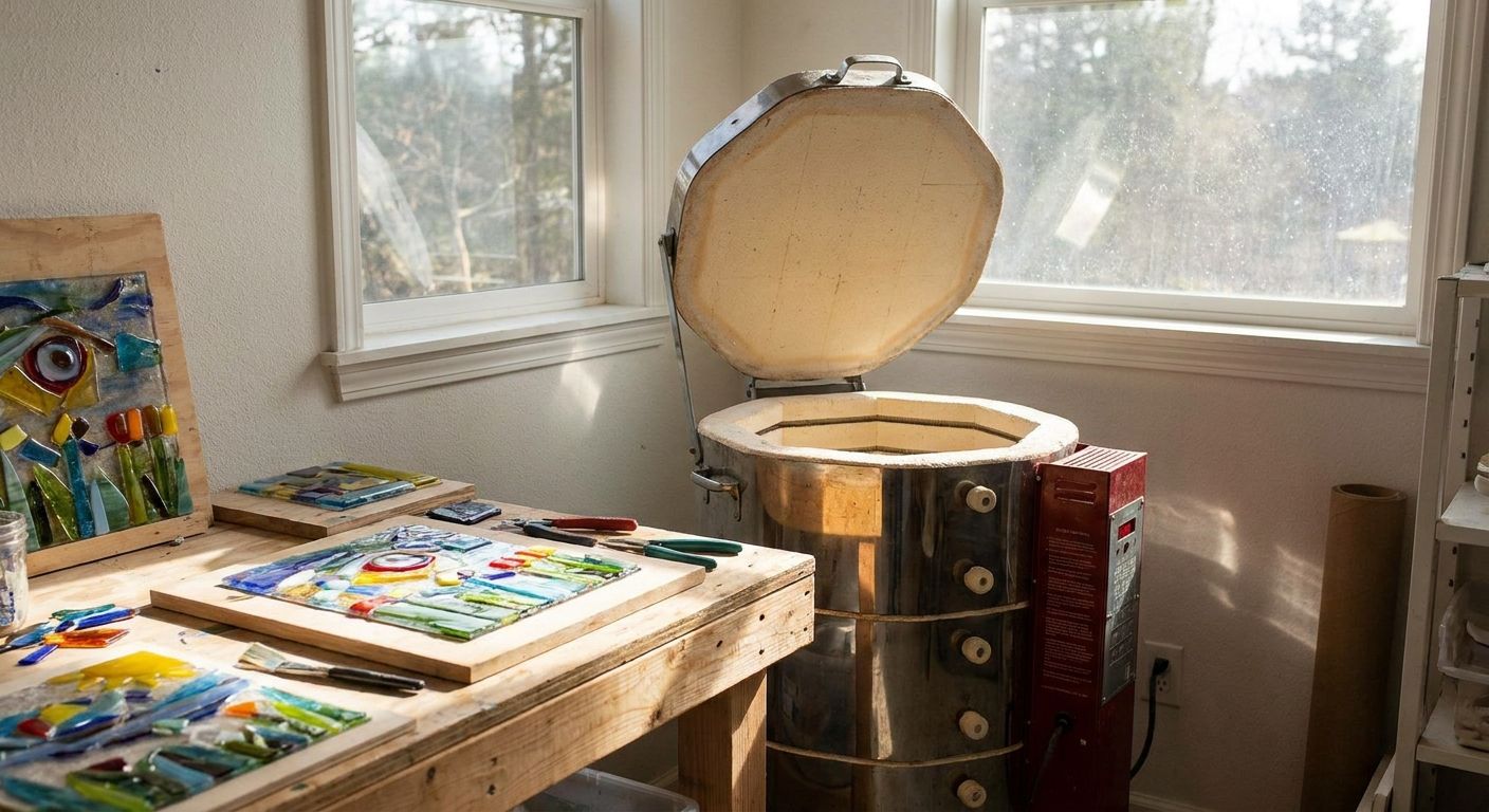 Kilns for mosaic art studios using fused glass accents