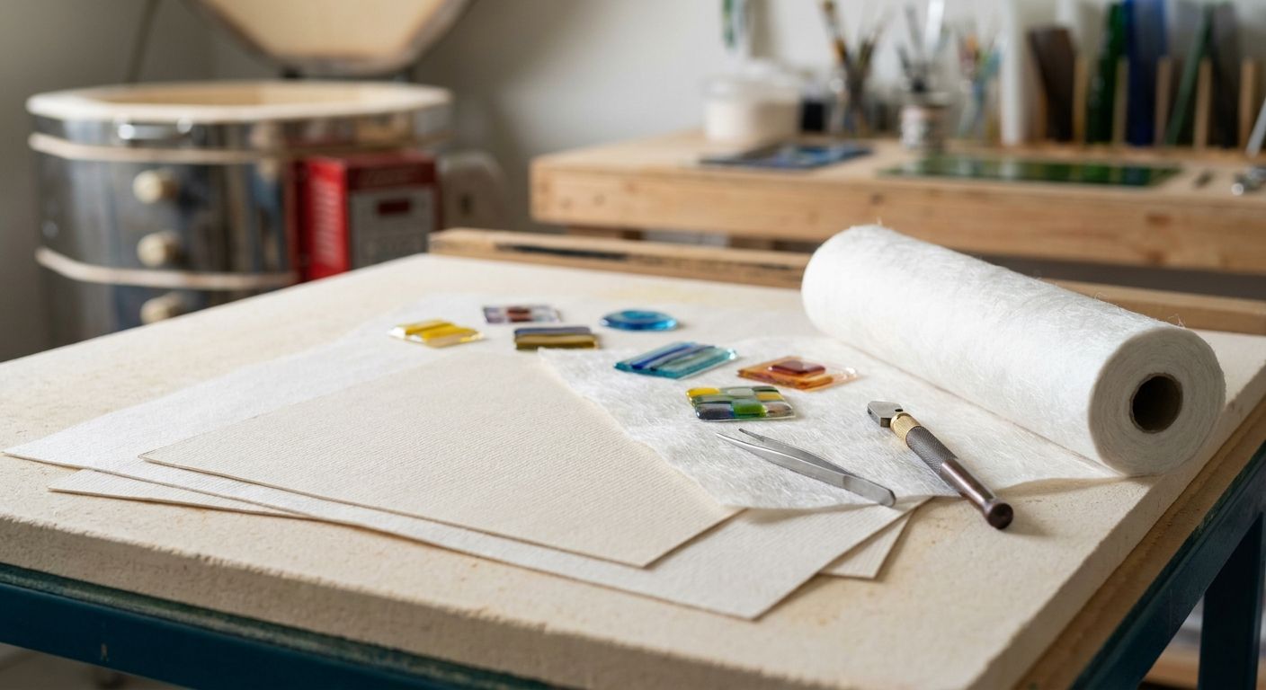 Glass kiln shelf paper and fiber paper for fusing