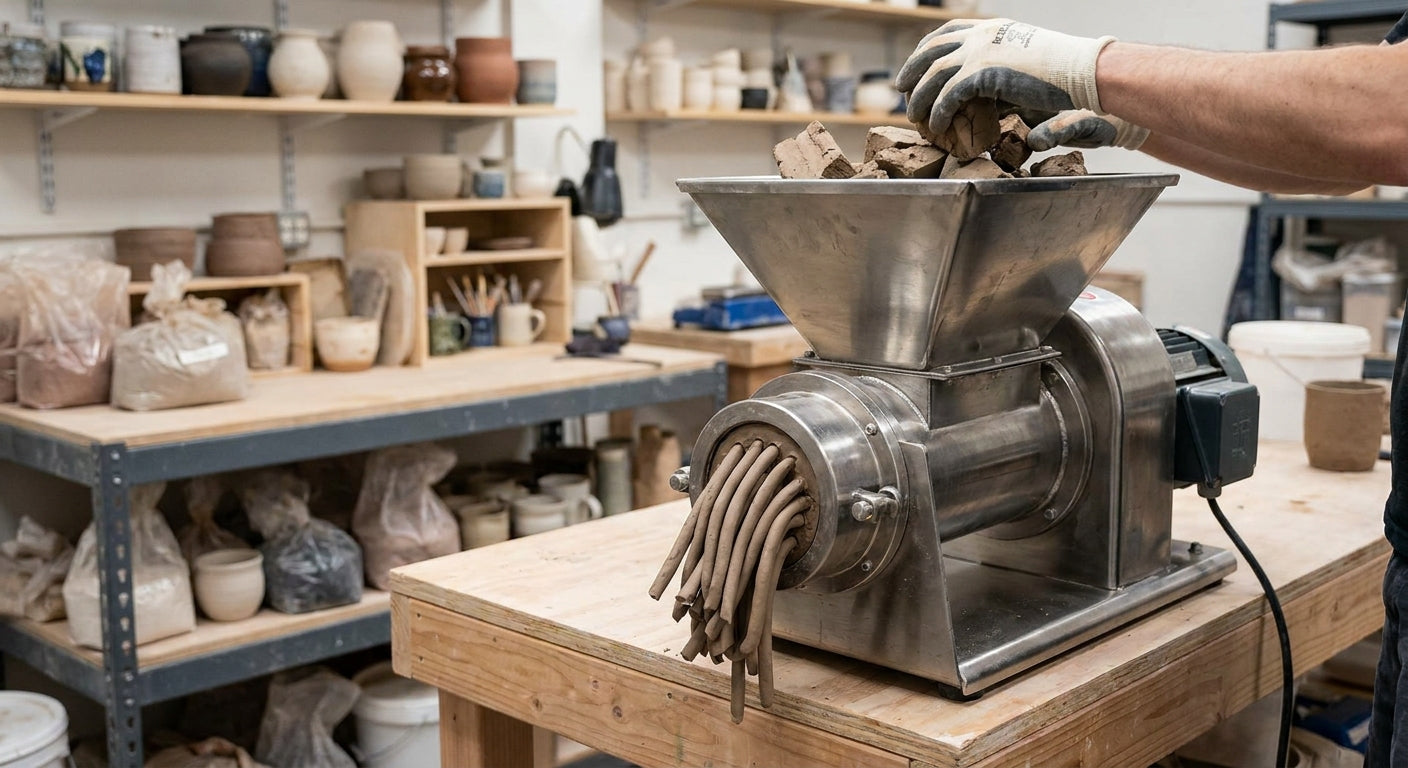 Pug mills for clay recycling studios
