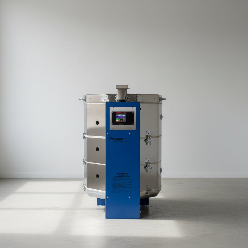Blue and silver industrial machine with 'Paragon' branding on a white background