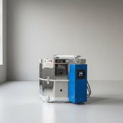 Blue industrial machine with a digital display on a white background