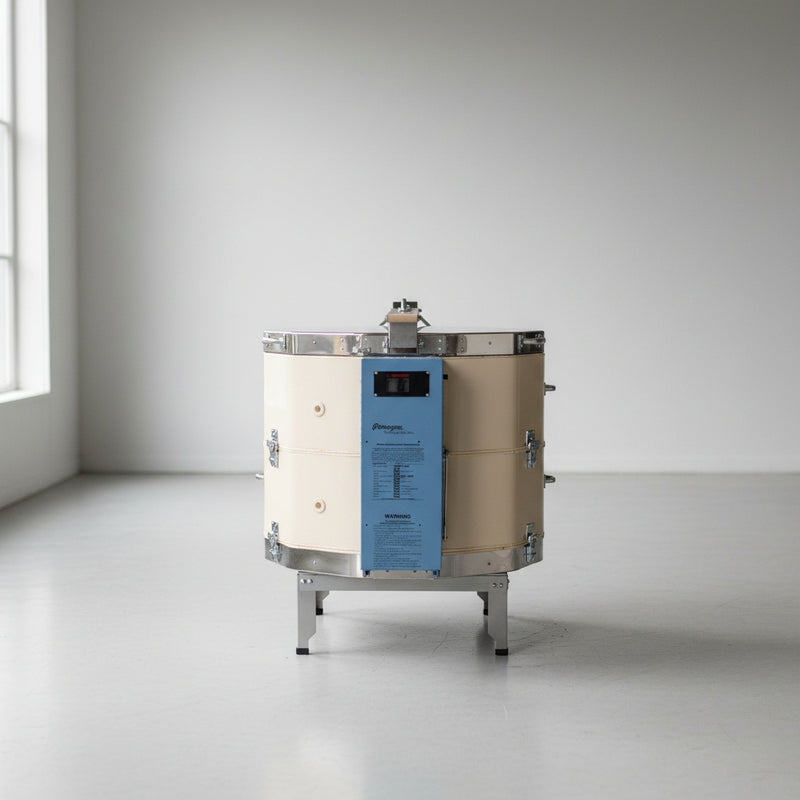 Brewing vessel with blue control panel on a white background