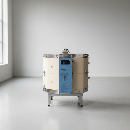 Brewing vessel with blue control panel on a white background